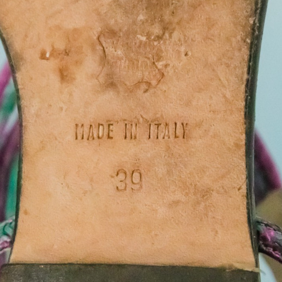 Jimmy Choo 39 Size 9 Green Purple Neon Fish Fife Leather T Strap Thong Sandals - Picture 7 of 8